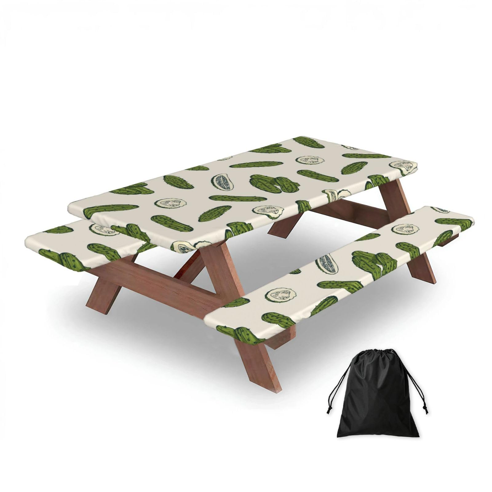 Pickles Or Pickled Cucumbers, Picnic Table Cover With Bench Covers -Waterproof Elastic Fitted Tablecloth for Garden Camping Patio 76x152cm
