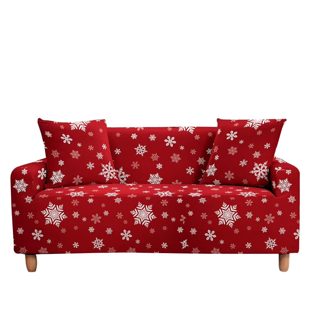 Highdi Snowflake - Red Christmas Sofa Cover 1/2/3/4 Seater, Sofa Slipcover Stretch Washable Furniture Protector Non Slip Sofa Covers For Loveseat Couch Sofa (2 Seater,)