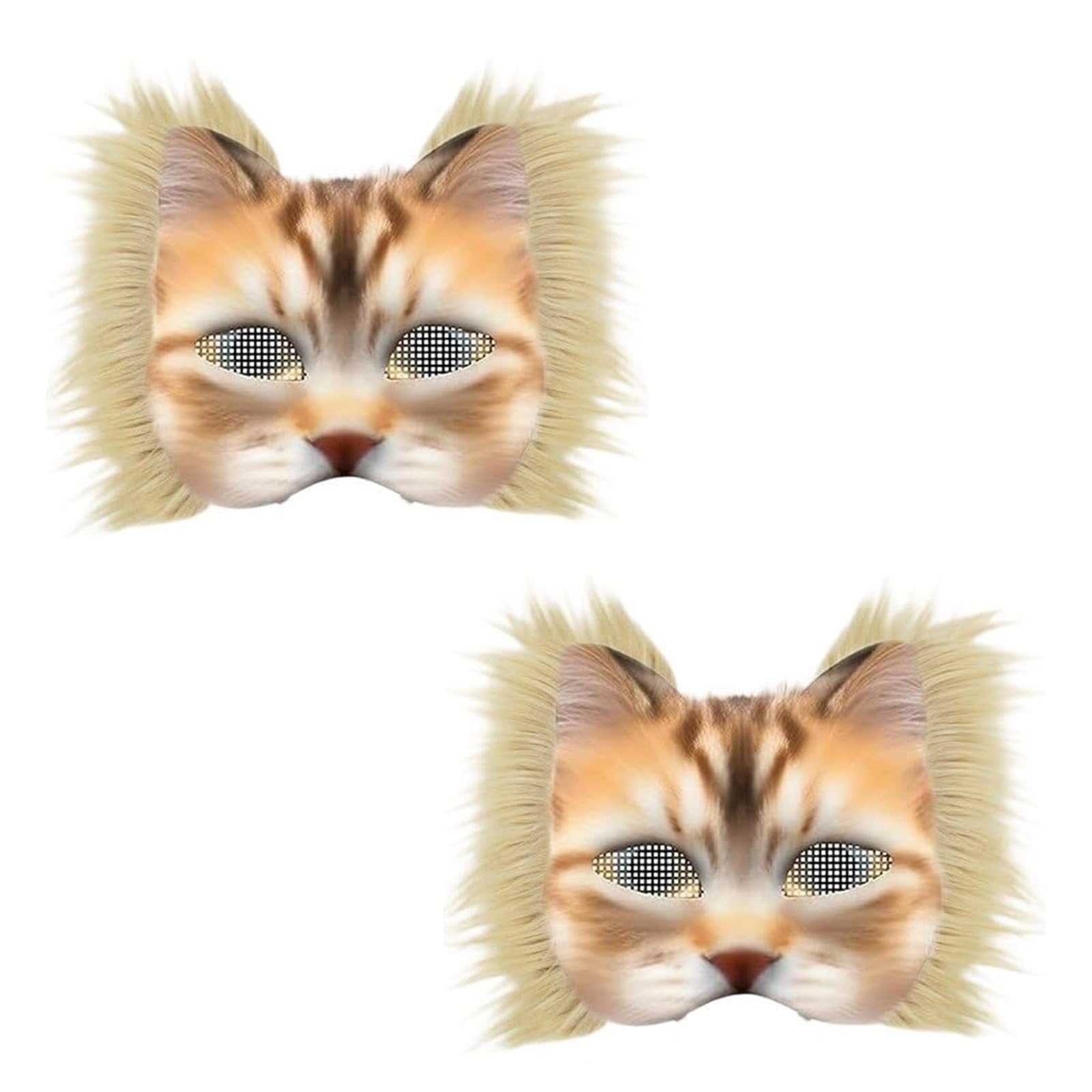 2set Therian Cat Mask Kit, Tiermaske mit realistischem Druck und Gummizug, Blank Foxcat Mask with Realistic and Eye Mesh,DIY Therian Maskmaking Kit,ideal für Tier Faschingskostüme zum Karneval (Beige)