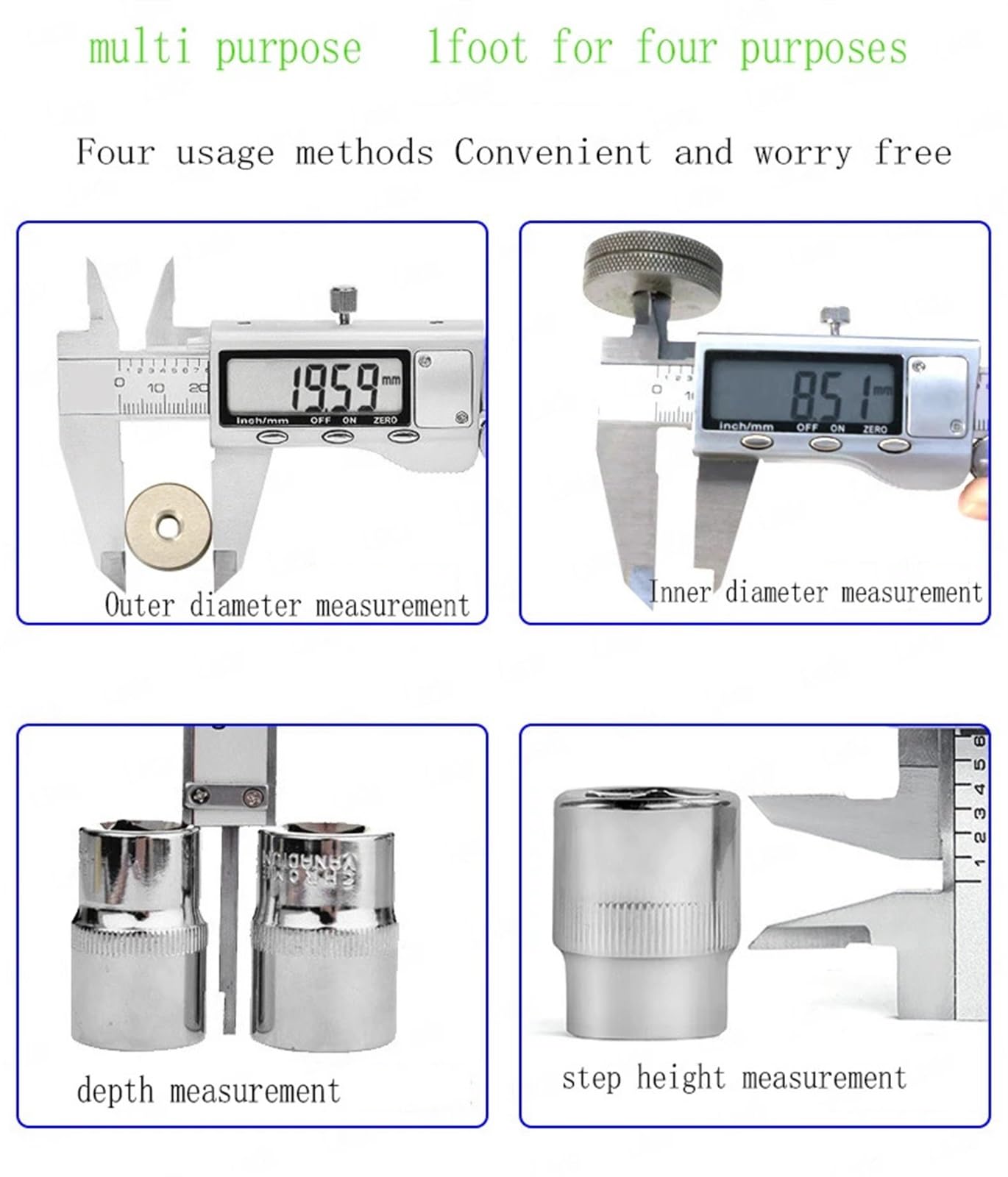 Pie de Rey Digital Calibrador de Cabeza métrica de Metal Vernier de Acero Inoxidable de 0 a 150 mm, Herramienta de medición de Escala de Alta precisión de Grado Industrial, 1 Unidad