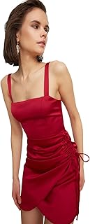 ترنديول فستان سهرة انيق قصير منسوج من الساتان بلون بورغندي TPRSS21EL2287