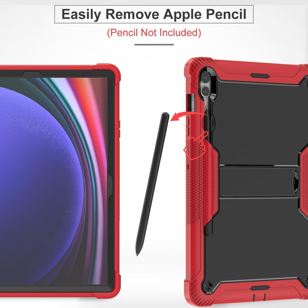 Custodia For Samsung Galaxy Tab S9 Plus Custodia X810/X816B/X818U Custodia protettiva robusta ibrida antiurto robusta resistente agli urti da 12,4 pollici con supporto integrato(Red+Black)