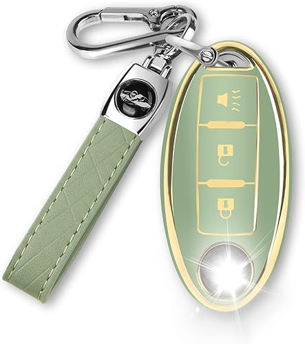 Funda para llavero de 3 botones para Altima Armada Maxima Murano Pathfinder Rogue Infiniti, funda de TPU suave con llavero de cuero, protector