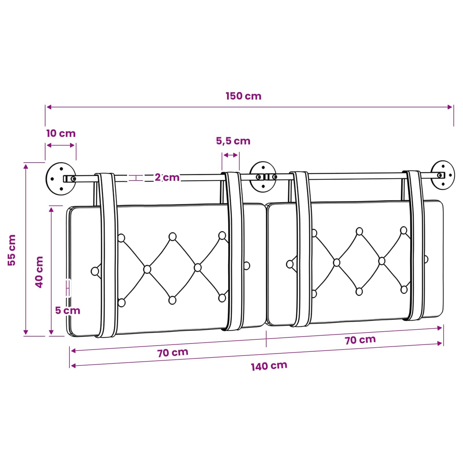 Cabecero colgante rojo de piel sintética con acolchado de espuma, montaje en pared, 150 x 55 cm, juego de 2 unidades, versátil para dormitorio, habitación de invitados, cama doble y cojín de