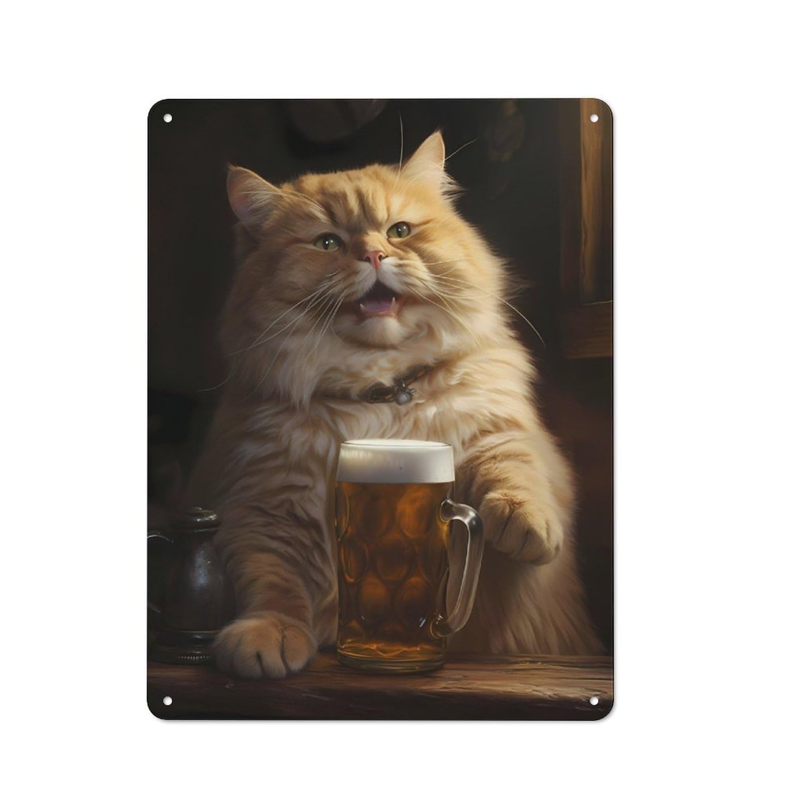 Junmoney Fat Cat Happy Beer Bar Pub Tin Sign 40X30cm For Pub Or Café, Vintage Wall Decor, For Café Interior Fans, For Retro Home Interiors