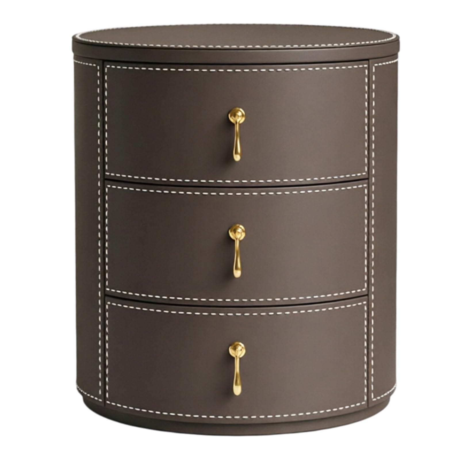 guiling-1986 Bedside Table Round Three Drawer Nightstand with Sintered Stone Top Cabinet for Bedroom Nightstand(Bruin)
