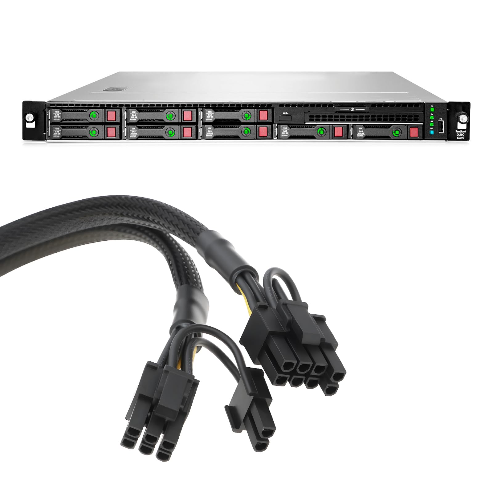 OTOTEC 1 câble d'alimentation GPU 10P vers Dual 6+2P 50 cm compatible avec HP ML350 DL360 G9 Gen9 Gen9
