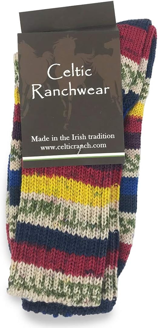 Fair Isle Irish Wool Socks for Women, Colorful Crew Wool Socks, Made in