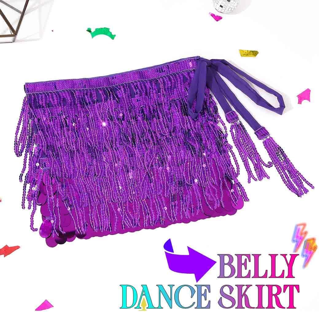 Zoestar Sparkly Sequin Skirts Rave Fringe Belly Dance Skirt Mermaid Costume Outfit for Women - Image 4