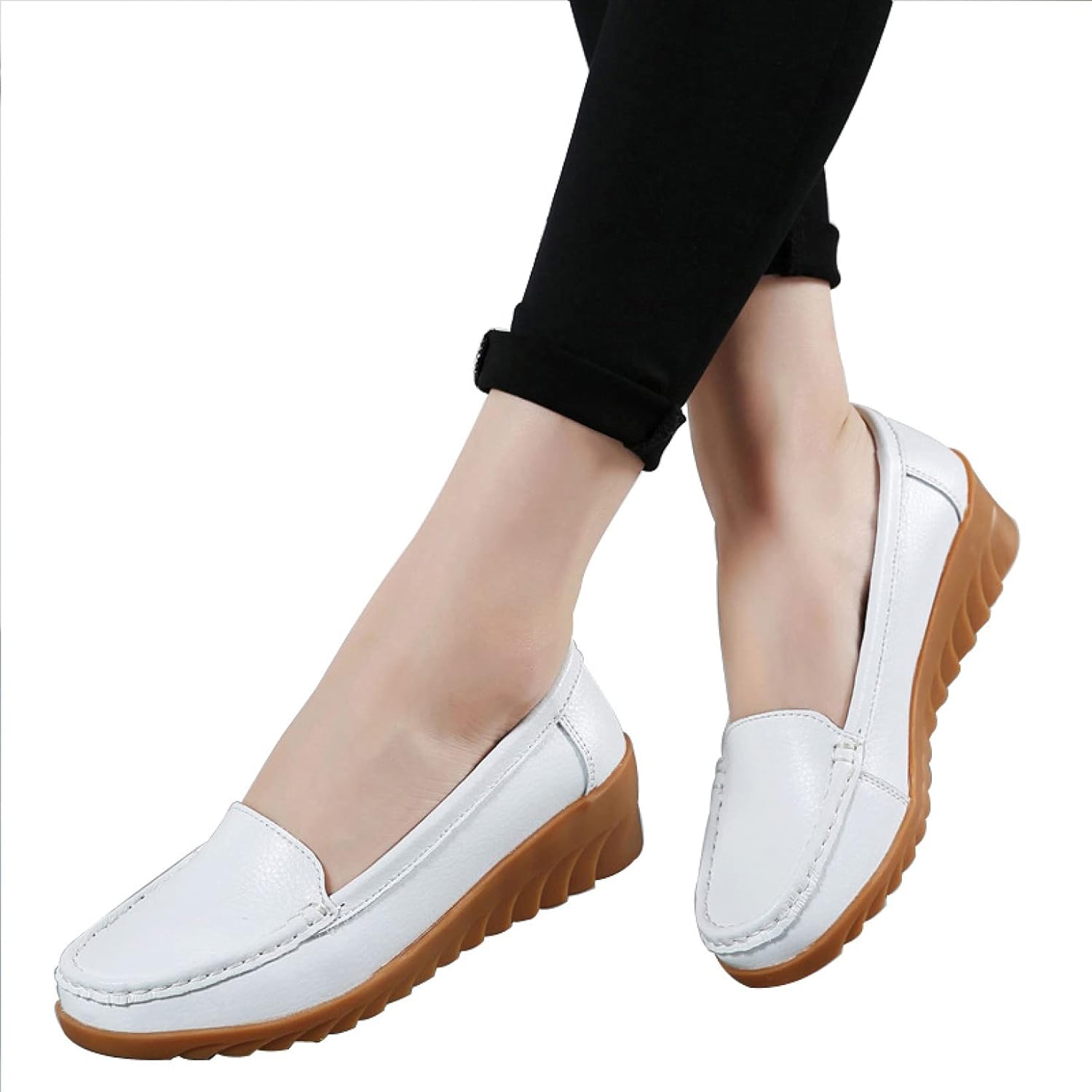 [PANLON] レディース モカシン 無地 24.5cm ぺたん靴 ウェッジ パンプス ウェッジソール 大きいサイズ 軽量 カジュ