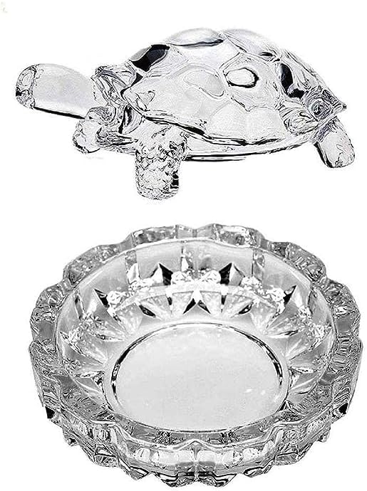 Feng Shui Crystal Tortoise | Turtle with Crystal Plate for Good Luck Crystal Kachua Plate Bowl Tortoise On Plate Showpiece for Good Luck Turtle Vastu for Career and Luck (Glass, White)