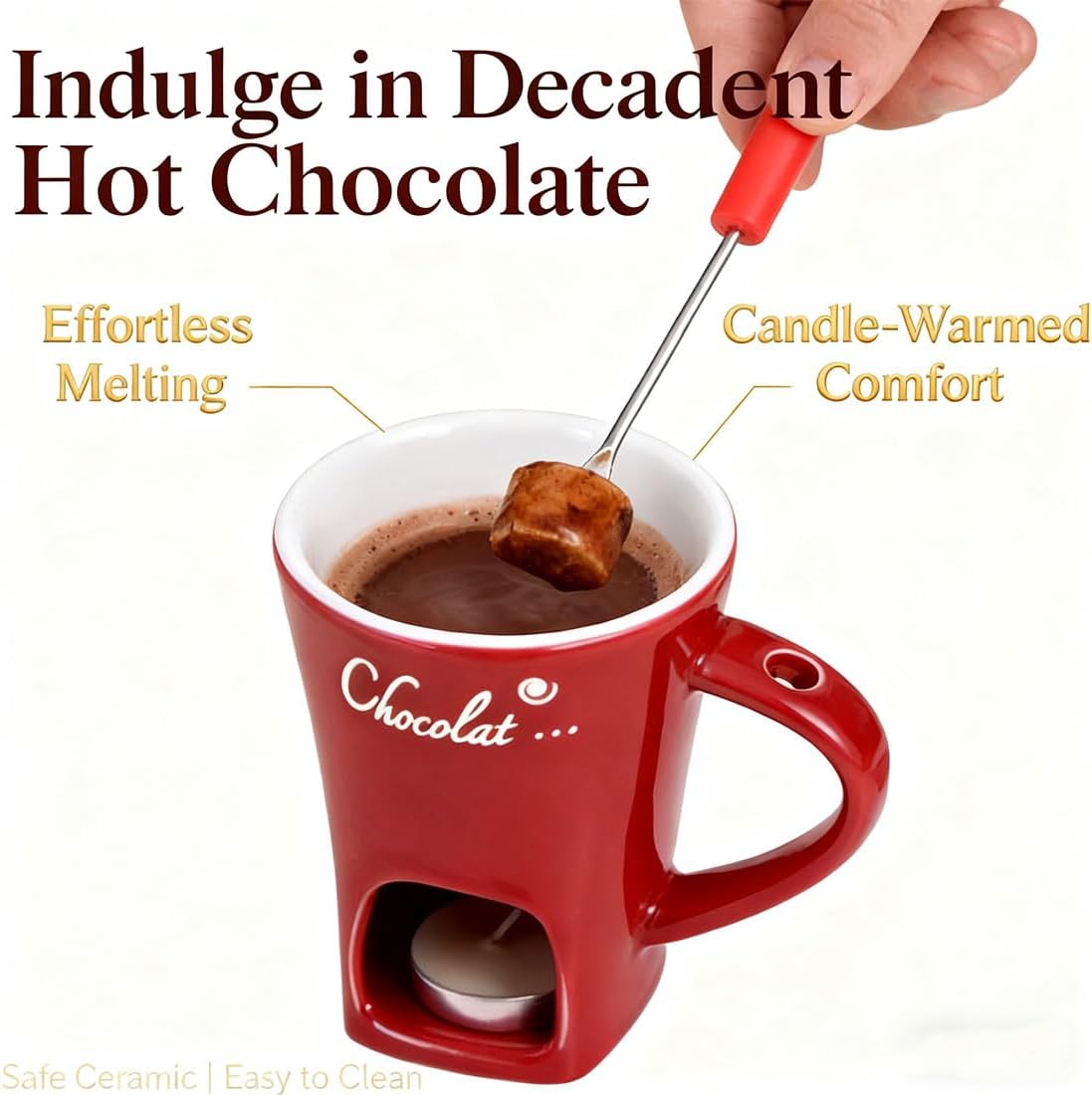 Chocolate Fondue Mug Set, Mini Chocolate Fondue Cup with Candle, Portable Handmade Chocolates Melting Mug for Chocolates Cheese Desserts, Date Night Birthday Wedding Gifts (2PCS B)