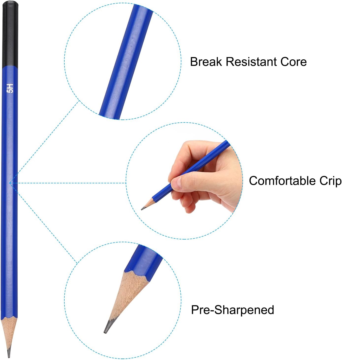 PATIKIL 5H Drawing Pencils for Sketching, 24PCS Sketch Pencils for Drawing Art Pencils Graphite Wood Pre-sharpened for Drawing Sketching Artists, 5H Pencils