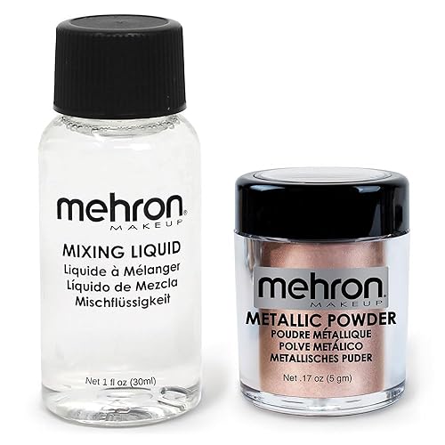 Miniatura 1 de Mehron Polvo metálico de maquillaje (0.17 oz) con líquido de mezcla (1 oz) (oro rosa)