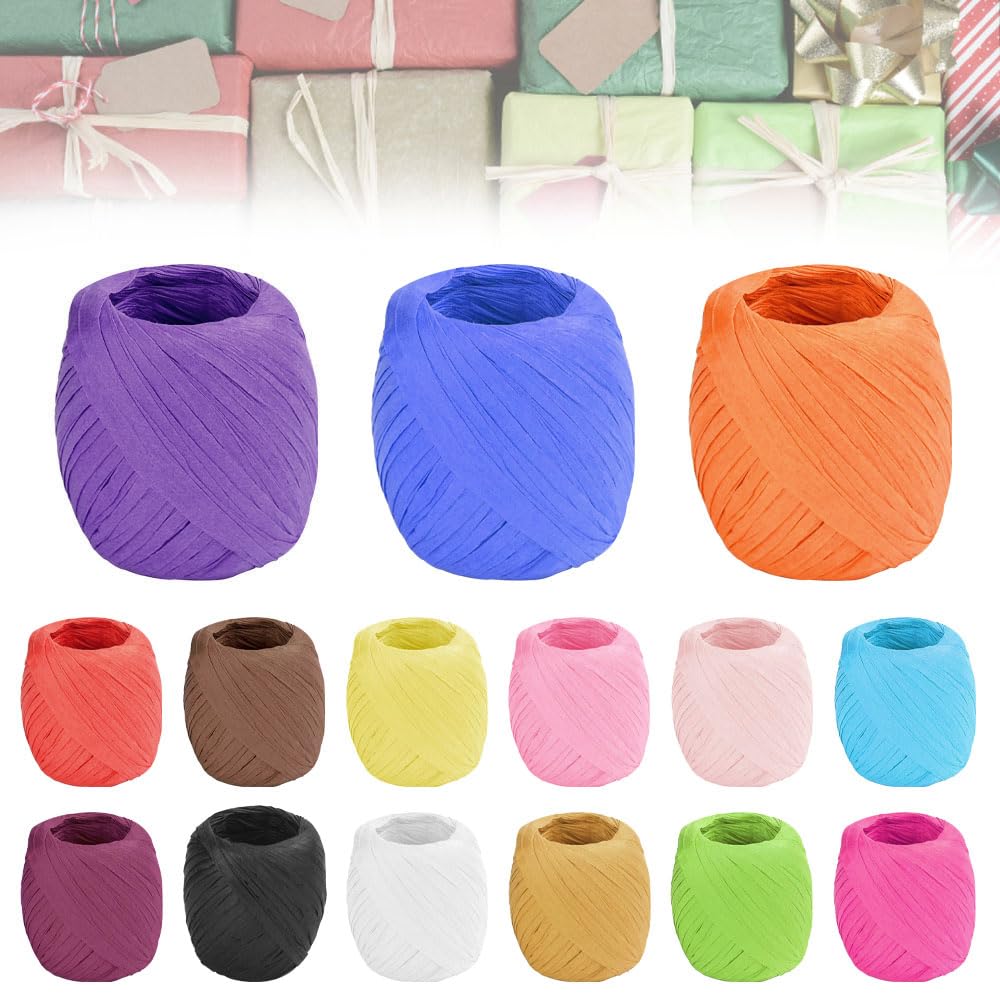15 Rotoli di Nastro di Carta Rafia Colorata, Corda in 15 Colori per Confezioni Regalo, Bouquet e Artigianato Fai-Da-Te, 3CM x 20M