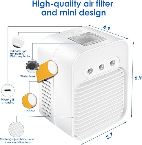 Miniatura 5 de LEPOWERP Enfriador de aire personal, ventilador de aire acondicionado USB AC 200A con 3 velocidades, mini ventilador de escritorio con asa para