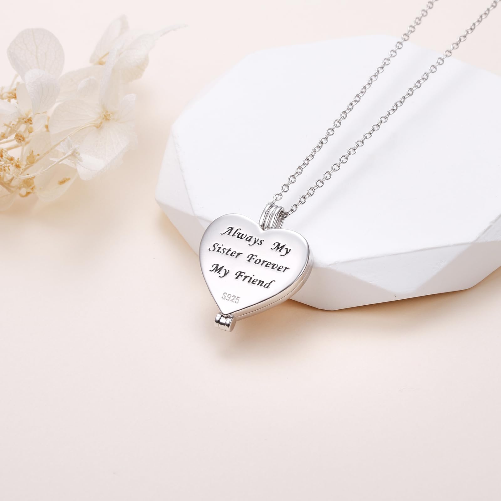 Ciondolo con foto medaglione con immagine in argento Sterling 925 amore cuore collana sorelle/girasole/madre figlia ricordo memoria ciondolo immagini medaglione catena promemoria regali per le