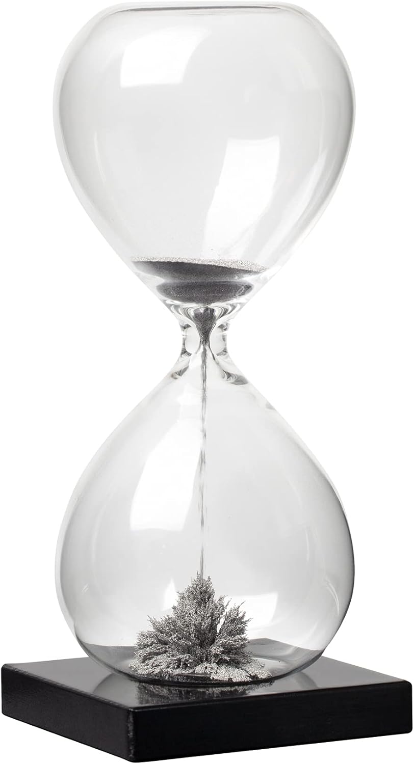 Torre & Tagus Magnetic Hourglass Sand Timer - 30 Second/Half Minute Magnetic Sand Clock with Gray Magnet Iron Powder and Black Base, Hand-Blown Hour Glass for Office Desk, Home Study, Games Room