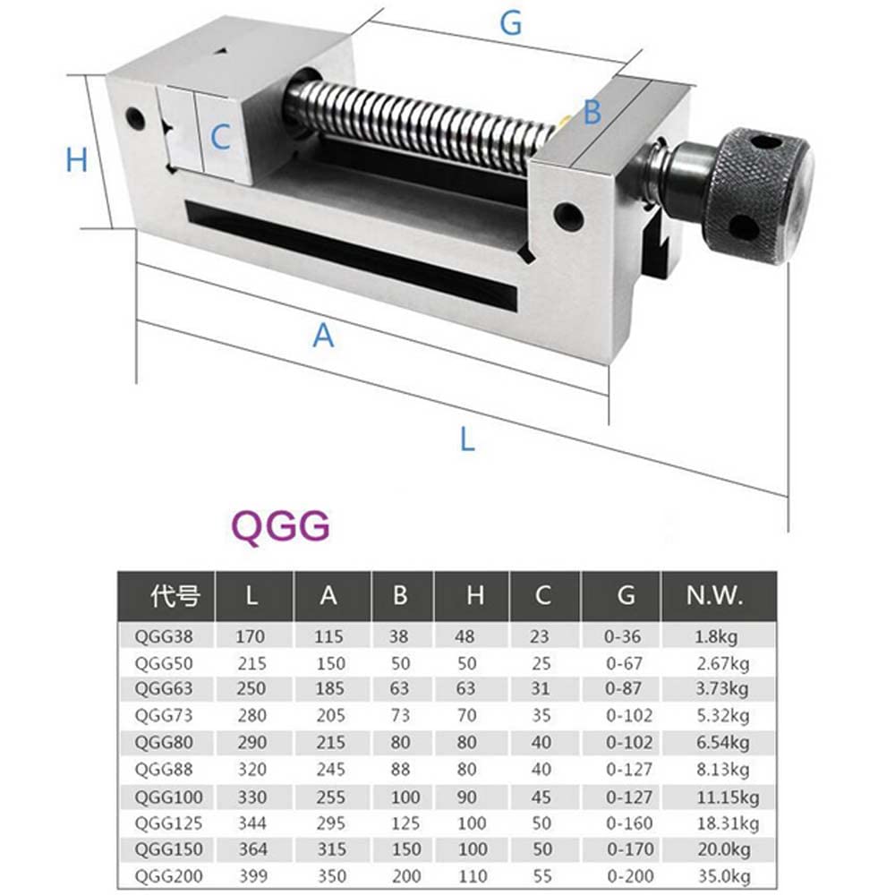 Tornillo de Banco de Herramienta de Precisión Manual Qgg50, Pinzas Planas Para Amoladora Utilizadas Para La Máquina de Molienda de Superficies Máquina de Fresado Edm