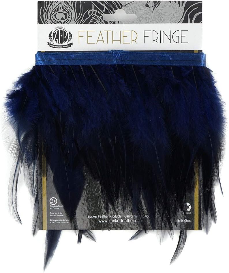 ZUCKER Rooster Saddle Feather Fringe Trim - 1 yd Silver Costume Sewing Craft Supplies - Silver