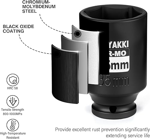 Miniatura 40 de Enchufe de impacto de 6 PT de 1/2" x 0.827 in de profundidad, CR-MO, 1/2 pulgada de accionamiento de 6 puntos para una fácil extracción