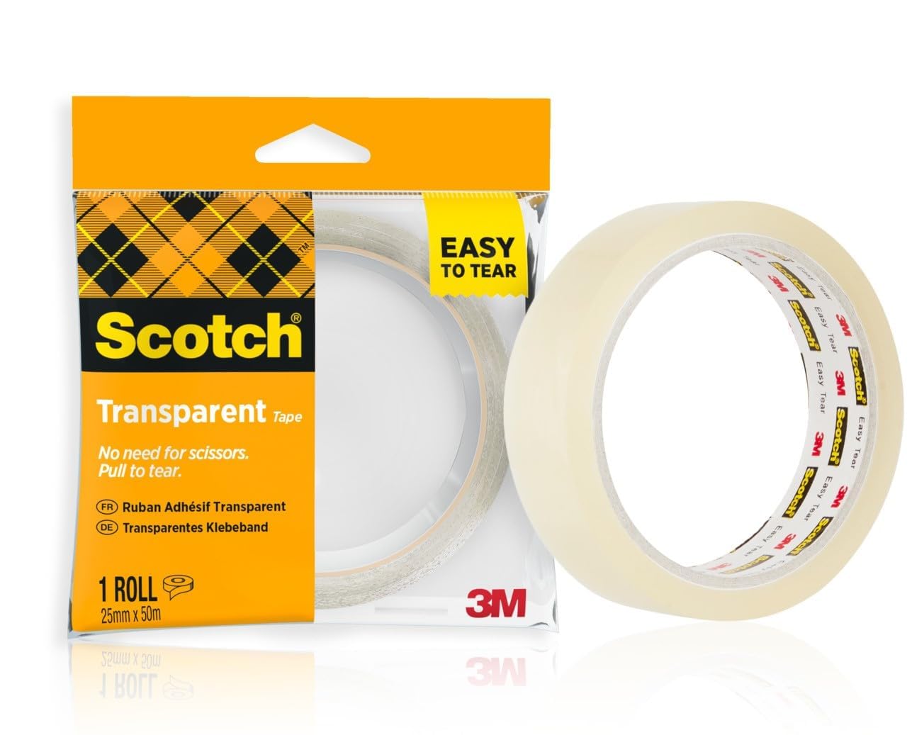 Scotch Transparent Tape 508 - 1 Roll - 25 mm x 50 m - General Purpose Clear Tape for School, Home and Office