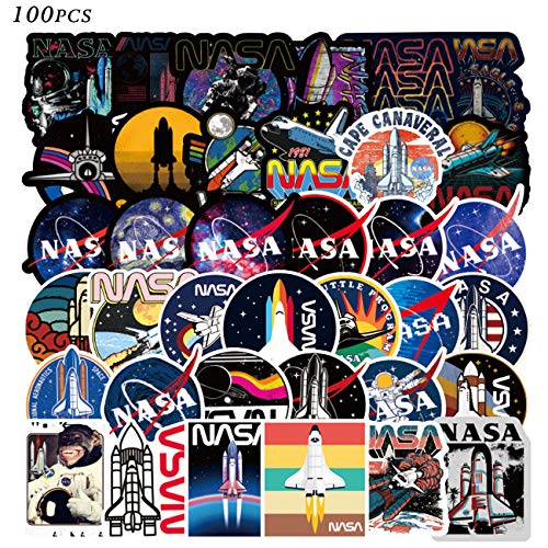 100pcs NASA Sticker Cool Space Astronaut Stickers Packs Laptop Skateboard Sticker Bomb Pack for Adults Teens Kids Skate Water Bottles Waterproof Vinyl Graffiti Stickers Decor Gifts