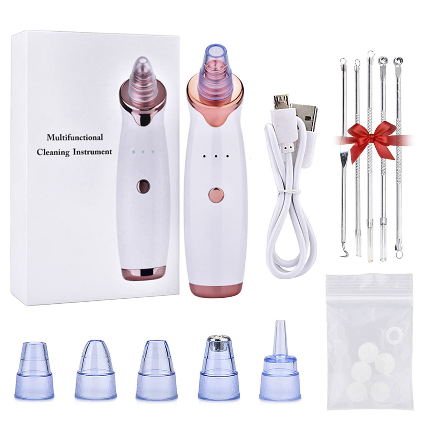 Seeyo Electric Blackhead Suction Device with 5 in 1 Pimple Zit Comedone Extractor Tool Acne Removal Kit Blackhead Remover Household Face Pore Cleaner Cosmetic Instrument