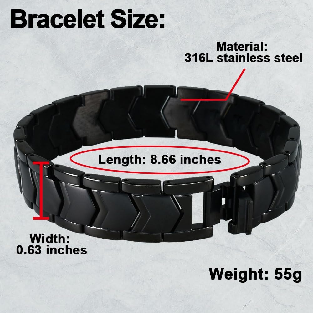 KYOSI Black Bracelet for Men Links Stainless Steels Mens Bracelet Accessories Fashion Jewelry 8.66 inches Christmas Gift - Image 2