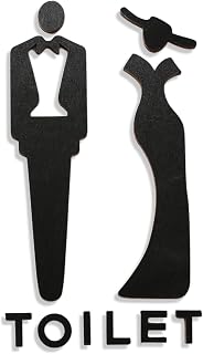 Bathroom Sign decor, 7" Wooden Restroom Signs, Removable Bathroom Door Stickers for Home Office Gym Hotel Pool Nursery Living Space Organization Eco-Friendly Wall Decor (Black) (1 Pack, Elegant)