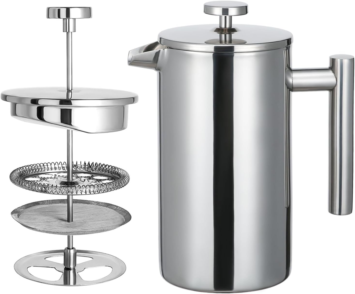 GreatChef Stainless Steel French Press Coffee Maker, 1 Littre / 1.05 Quart / 8 Cup / 34 Oz, Double Wall Cafetiere Serving Tool, Perfect for Home, Office, Travel & Camping