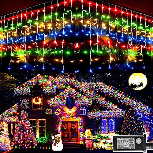 KNONEW Christmas Lights Outdoor 1216 LED 99ft 8 Modes Curtain Fairy String Light with 228 Drops, Clear Wire LED String Light Decor for Wedding Party Christmas Decorations Multicolor KNONEW Christmas Lights Outdoor 1216 LED 99ft 8 Modes Curtain Fairy String Light with 228 Drops, Clear Wire LED String Light Decor for Wedding Party Christmas Decorations Multicolor