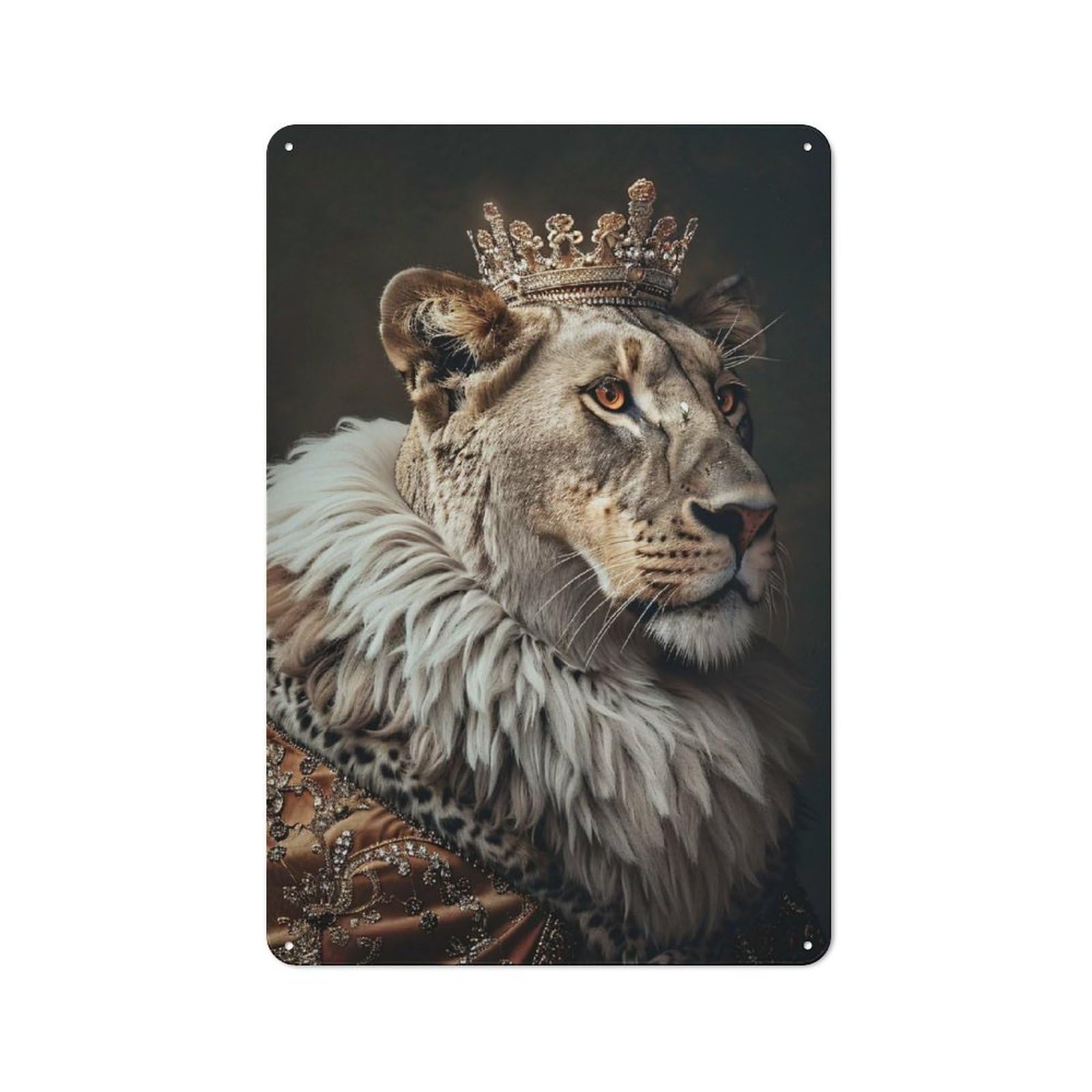 Lion Queen Portrait Clean Industrial Metal Wall Decor 30x20cm, Decorative Metal Plaque for Workspace, Cafe, Hallway Or Garage