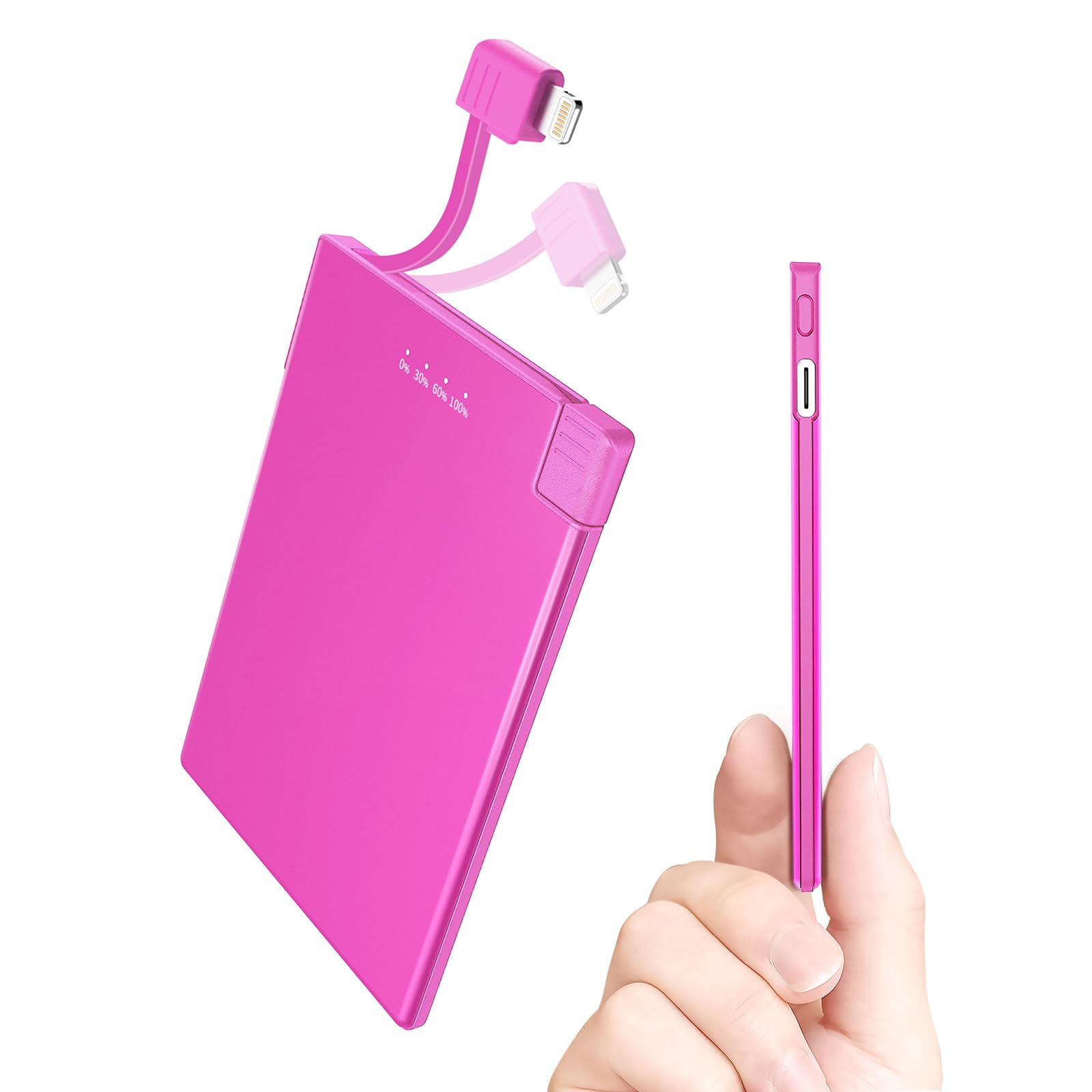 TNTOR Thin Portable Charger with Built in Lightning Cable-Ultra Slim Credit Card Size for Pocket Wallet Power Bank Compatible with iPhone 14/13/12/11/X/8 (Not for iPhone 15 16 Series)