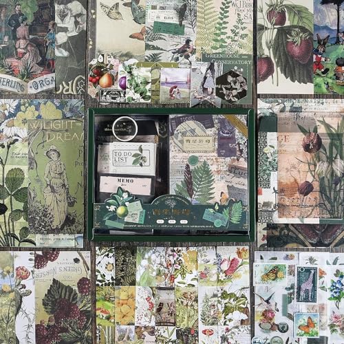 Image of MGNLR Vintage Aesthetic Scrapbook Kit(346Pcs) Scrapbooking Supplies Kit with Bullet Junk Journal,Stationery,A6 Grid Notebook Journaling Gift for Girl (Botanical Scrapbook), Paper