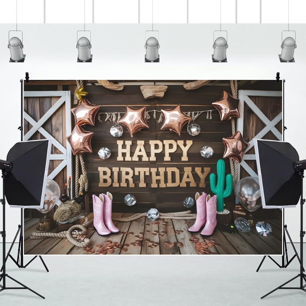 Nihilar 10x8フィート ウエスタンカウガール 誕生日背景 素朴な木 ピンク ワイルドカウボーイブーツ 写真撮影背景 女性