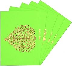 5x Indian Shagun Gift Envelopes Small Mini Colourful Gold Print Money Gift Envelopes Money Wallet For Cash Gift Indian Wedding Anniversary Diwali Birthday Invitation Gift Envelopes Covers (Neon Green)