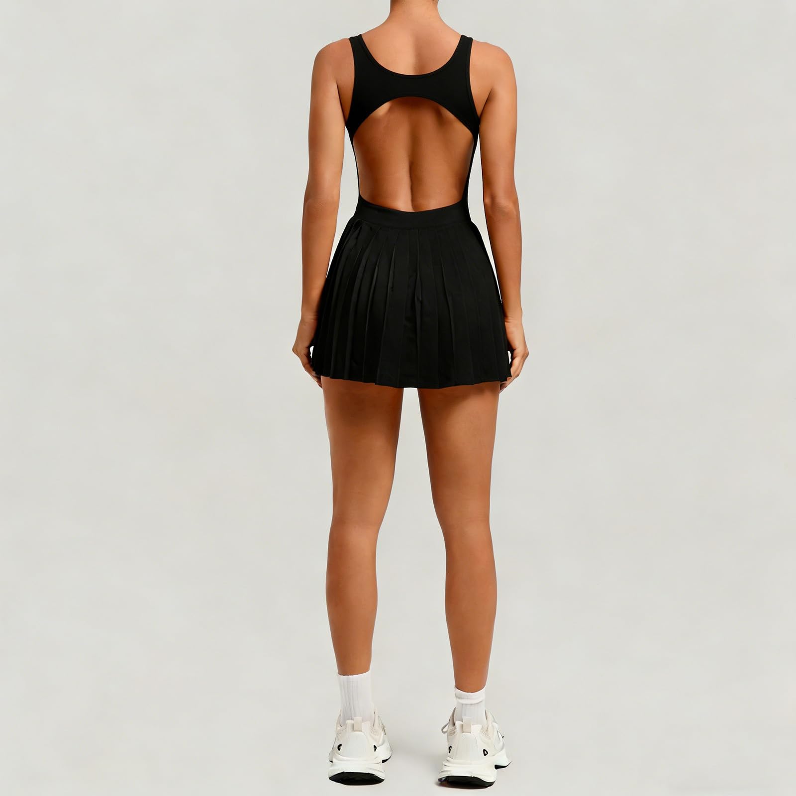 Vestido de tenis para mujer, sin mangas, cuello en U, conjunto de vestido deportivo de verano, minivestido con sujetador integrado, línea A, vestidos de golf, vestido corto ajustado, vestido de verano