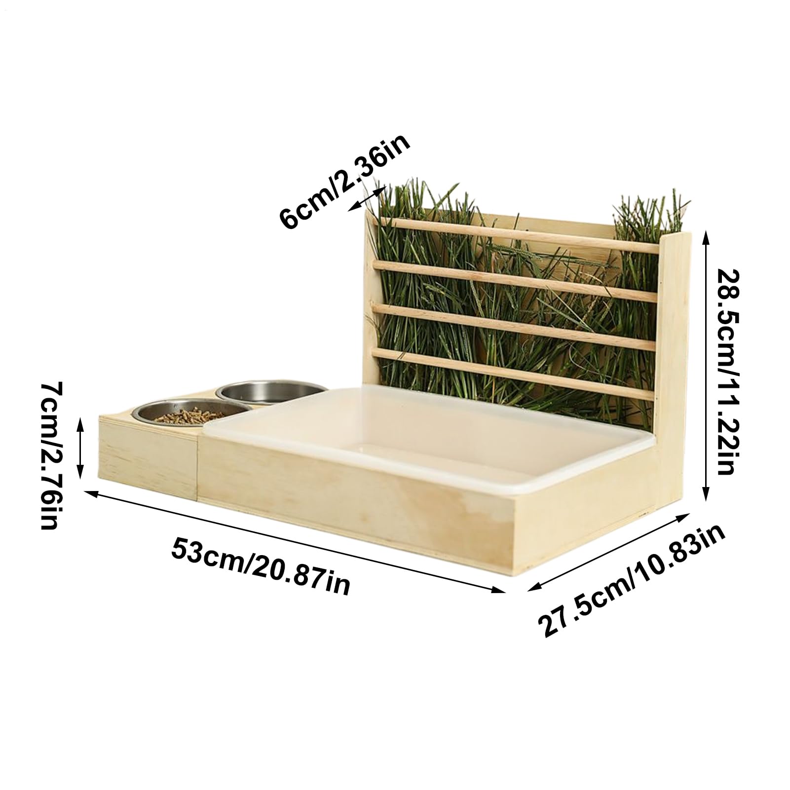 De Heno para Conejos De Heno De Madera con 2 Cuencos Y Baño | Portahenos Dispensador Antiderroche Multifuncion Para Jaulas De Roedores Y Mascotas Pequeñas