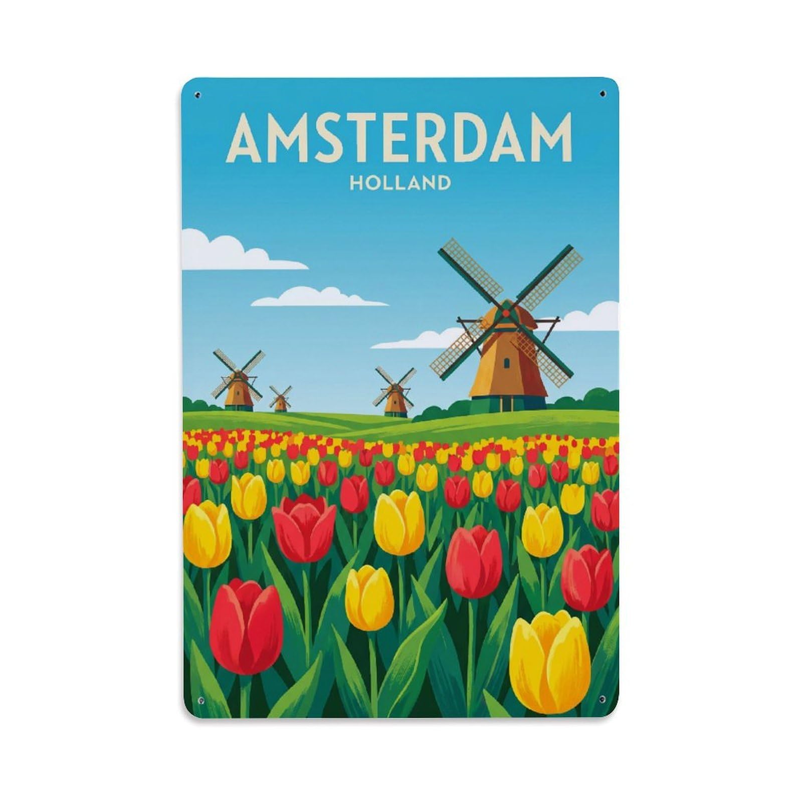 Este 8X12inch Style Vintage Travel Amsterdam Netherlands Compelling Metal Tin Sign