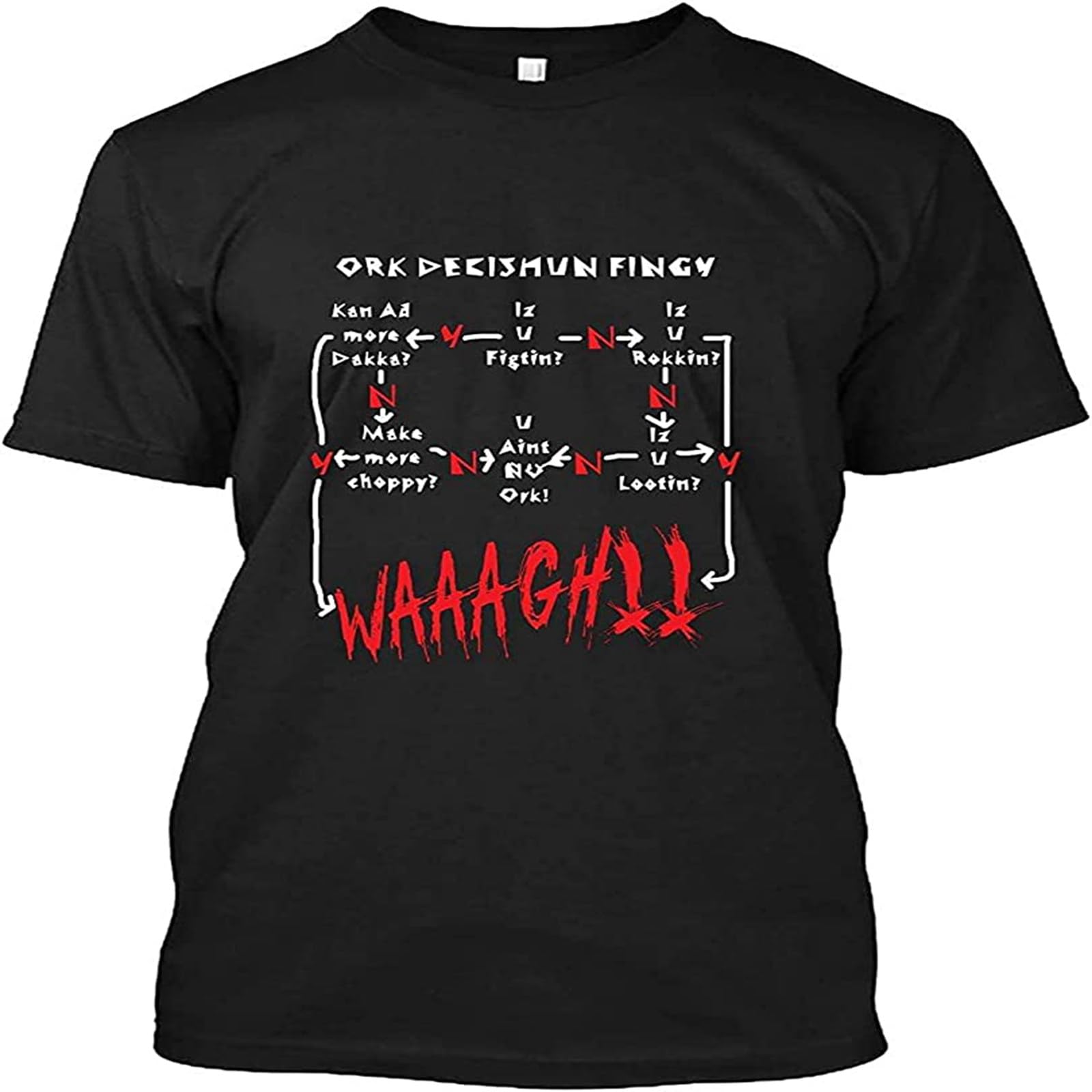 Amairart Men's Black Ork Decishun Fingy 99 Cotton Short Sleeve T Shirt For 3XL