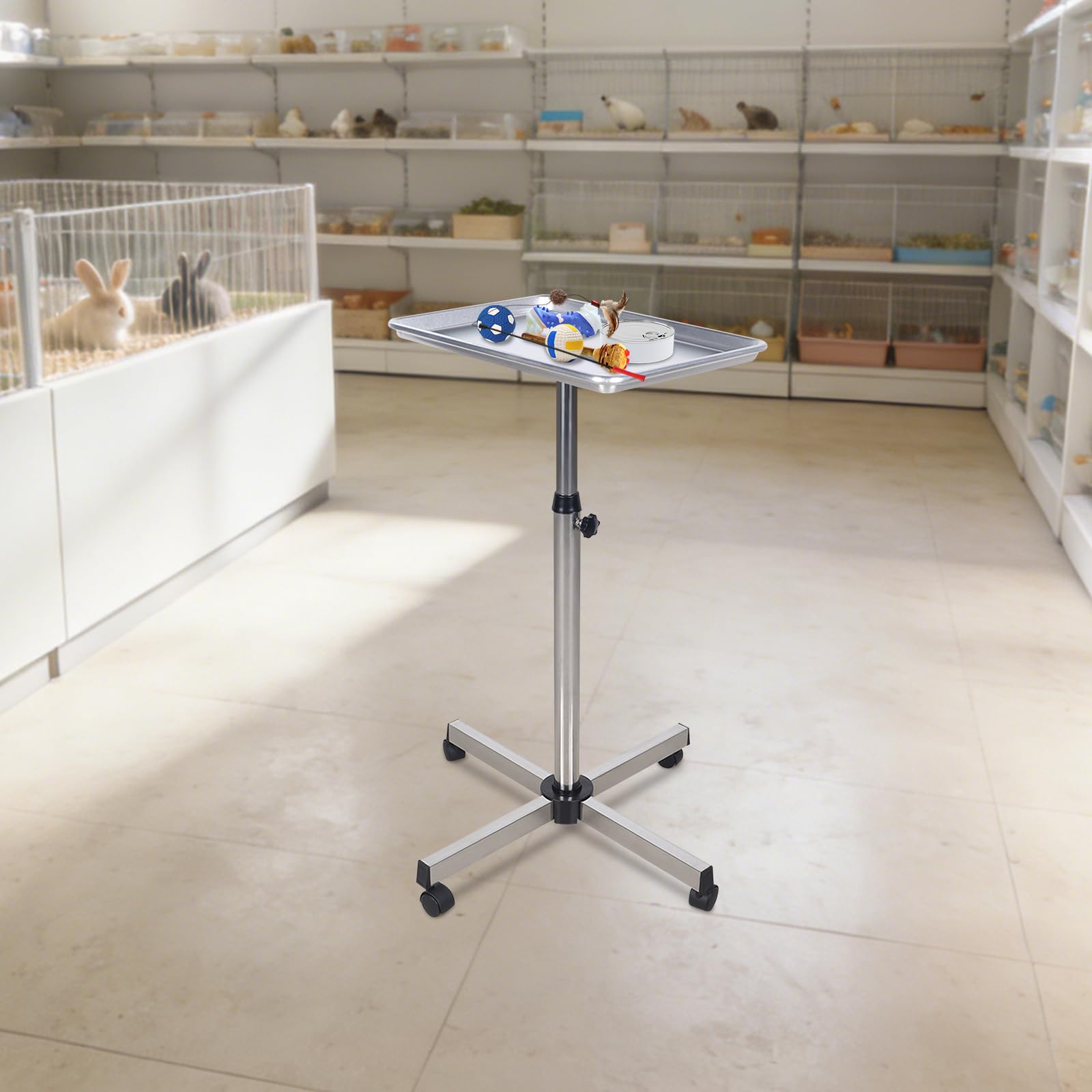 Rolling Salon Tray, organizer do salonu fryzjerskiego z kółkami, regulowana wysokość, aluminiowa tacka do salonu i tatuażu, sprzętu kosmetycznego