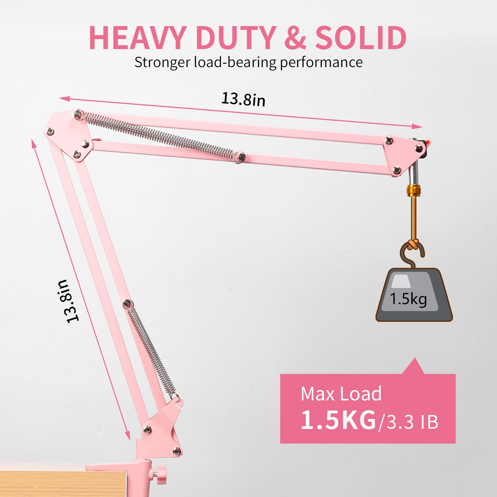 FEELWORLD AMS1 - Braccio per microfono regolabile, con vite da 3/8" a 5/8", compatibile con PM1 e altri microfoni per podcast Straming Gaming Studio (rosa)