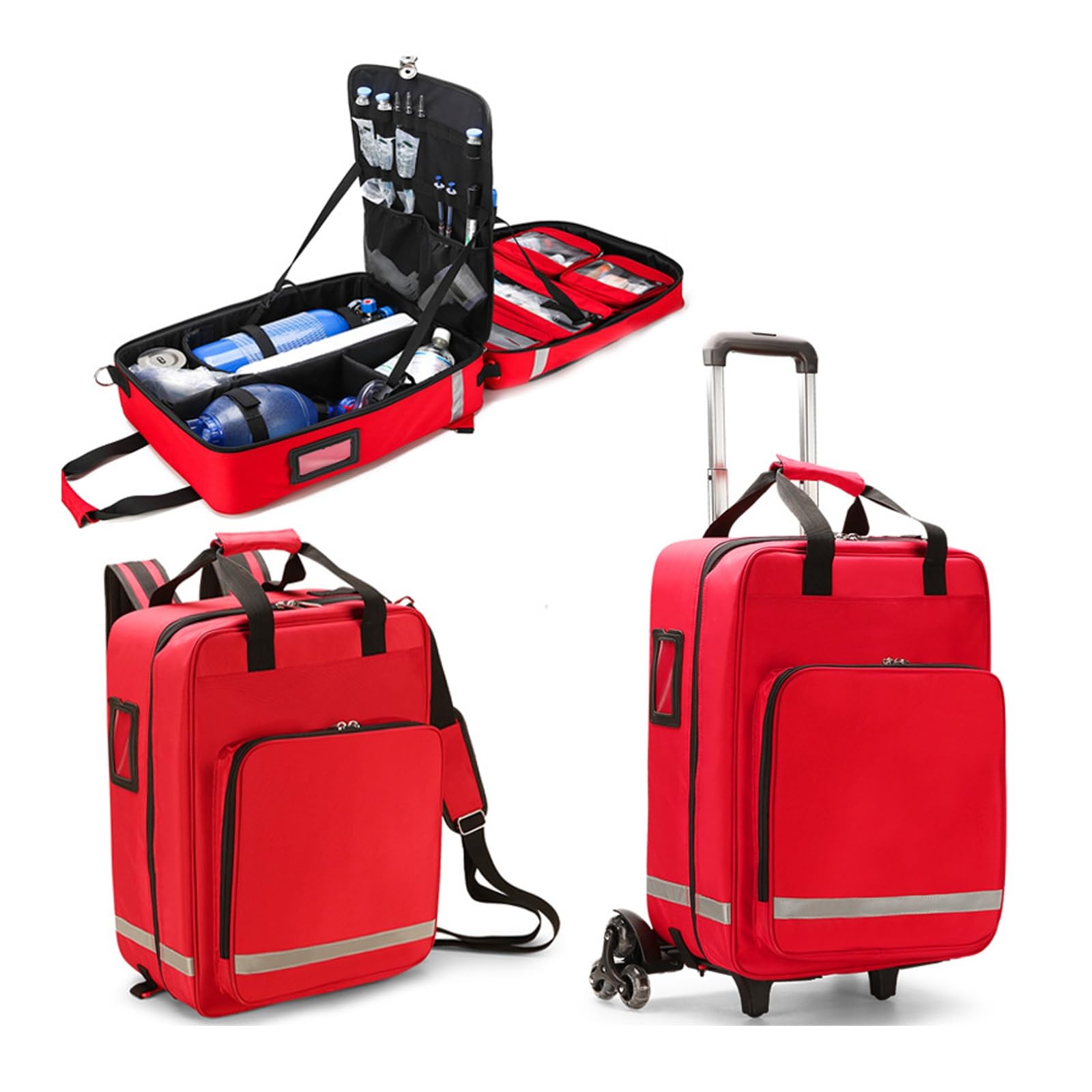 Maletín Grande For Emergencias Médicas,Ruedas Silenciosas For Escalada,Almacenamiento Científico,Herrajes Duraderos,Bandas Reflectantes,Botiquín De Primeros Auxilios