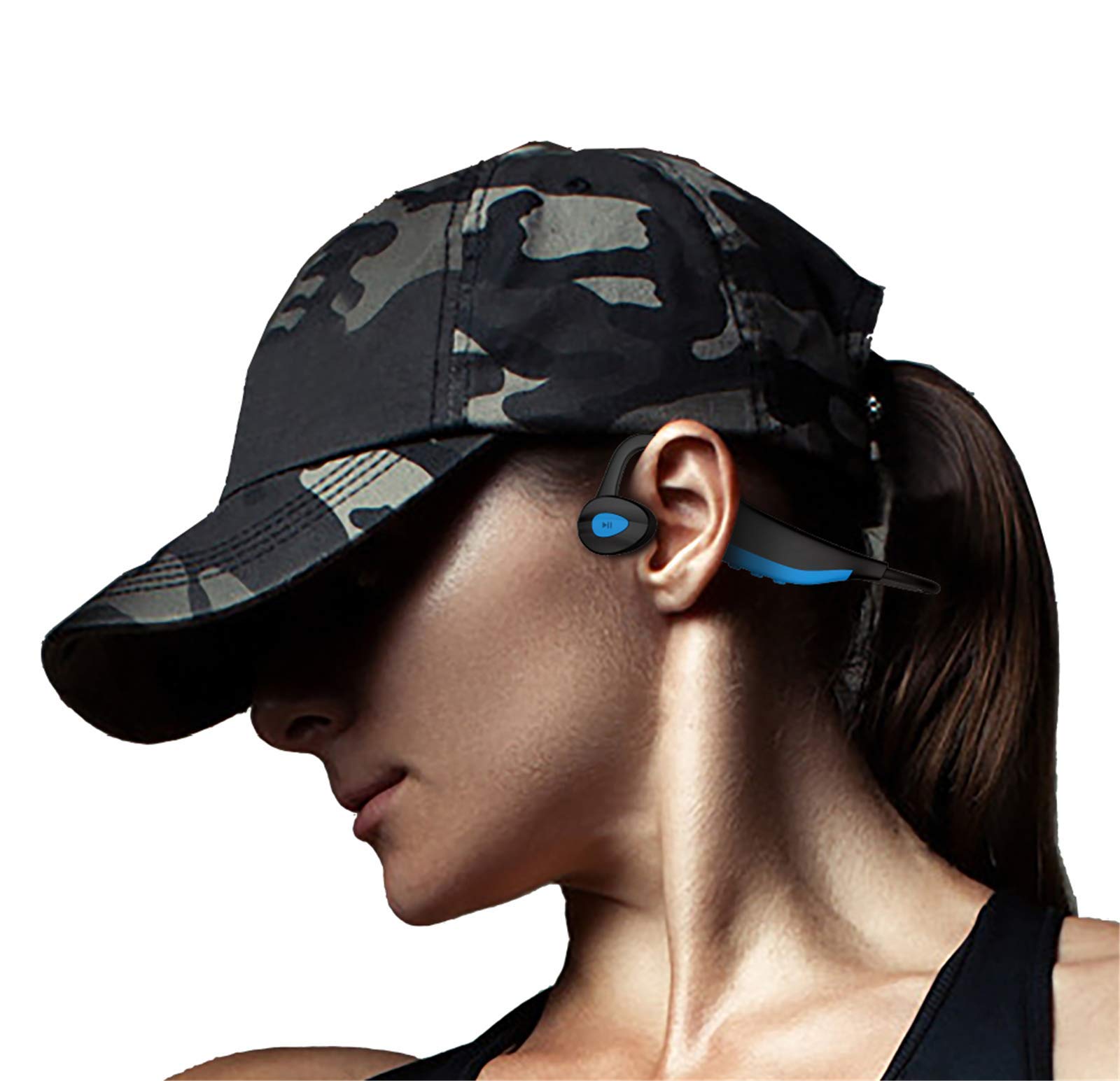 Cuffia a conduzione ossea 2 in 1 16 GB lettore MP3 Bluetooth 5.0 auricolare k7 per salute vita impermeabile corsa fitness sport auricolare (blu)