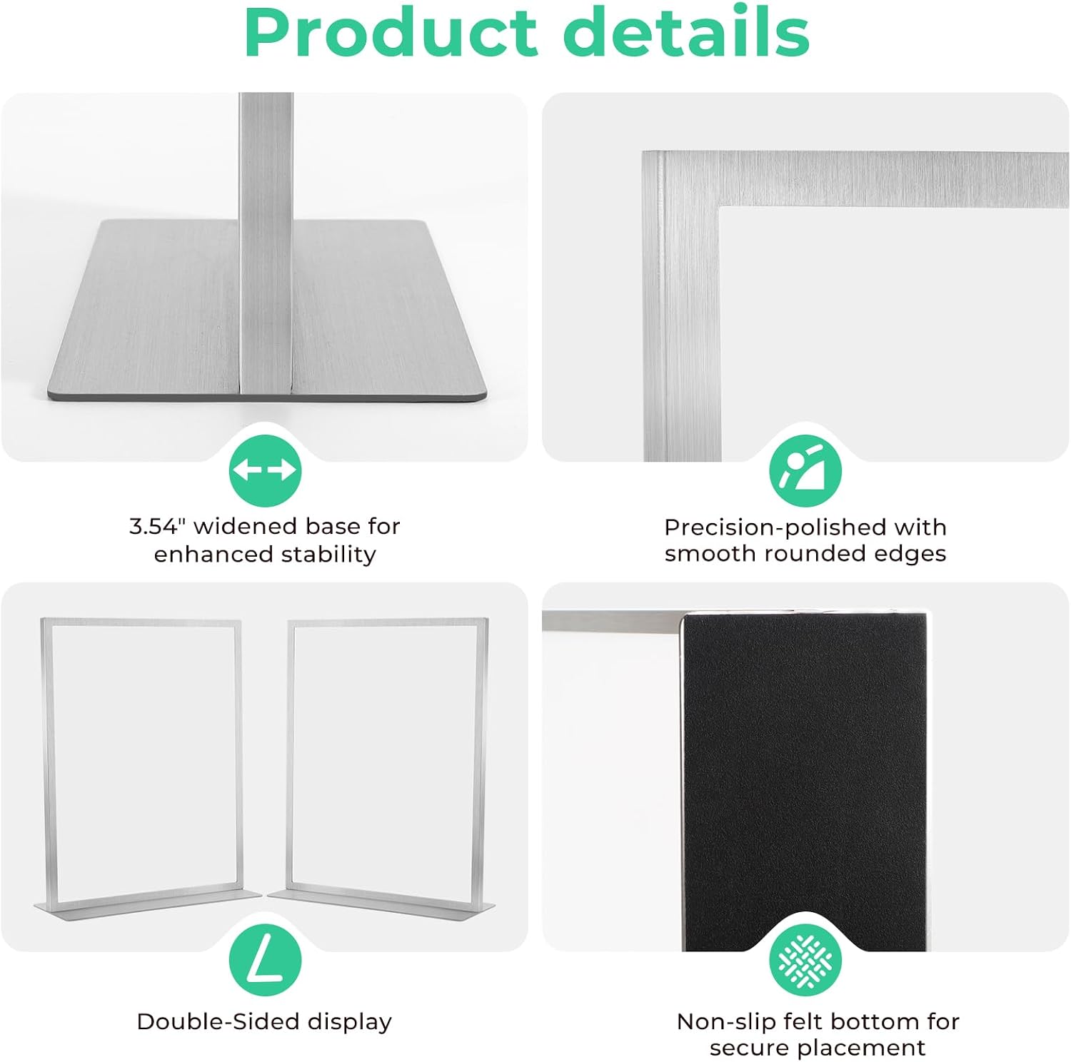2pack Tabletop 8.5"x11" Metal Acrylic Sign Holder with Stainless Steel T Shape Double Sided Menu Display Stand for Office Store Restaurant Hotels (Natural stainless steel)