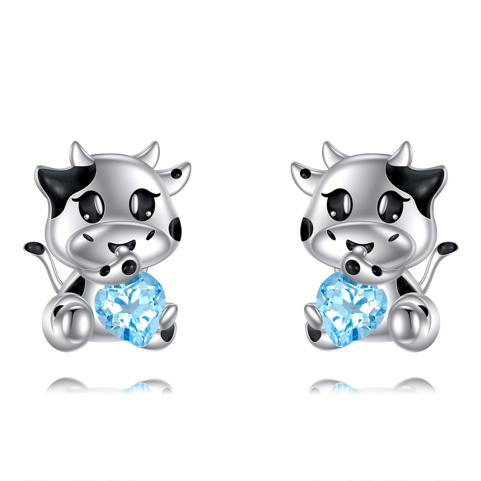 VONALA Pendientes de tuerca de plata de ley 925 con forma de cerdo, conejo, gato, vaca de las tierras altas, jirafa, hipopótamo, vaca lechera, león, pollo, corazón, lindos aretes de animales, joyería