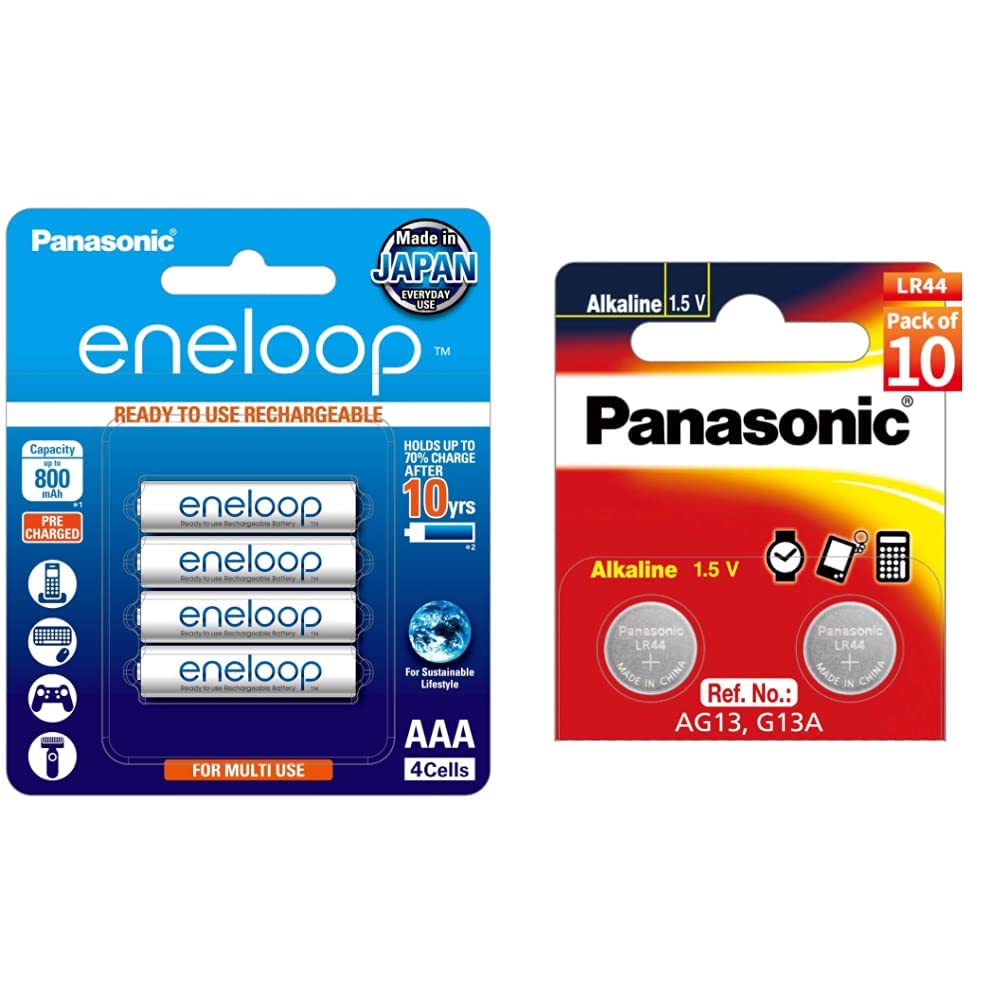 Panasonic AAA Eneloop Ni Mh Rechargeable Batteries && LR44 Alkaline Coin Battery 1.5 v Pack of