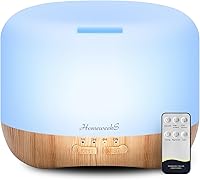 Homeweeks 300ml Wood Grain Essential Oil Diffuser - Quiet Ultrasonic Humidifier, Remote Control, 7-Color Night Light, Timer for Bedroom Aromatherapy