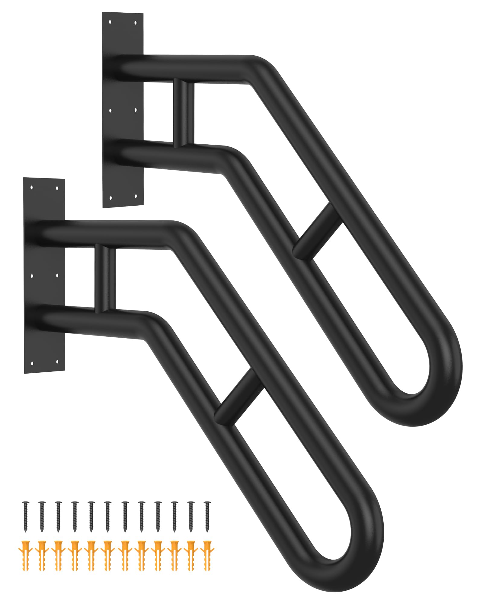 Wall Mount Handrail, Outdoor Grab Bar - 25.8" Bent Black Handrail (2-Pack) for Garage, Porch, Garden Stairs